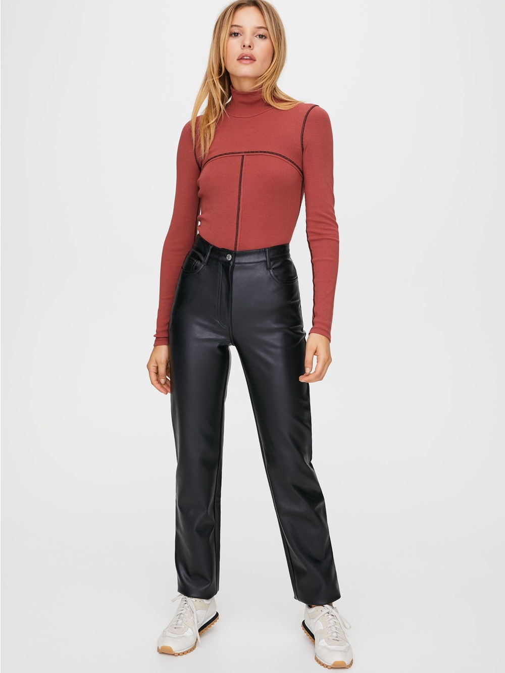Wilfred Black Vegan Leather Straight-Leg Pants